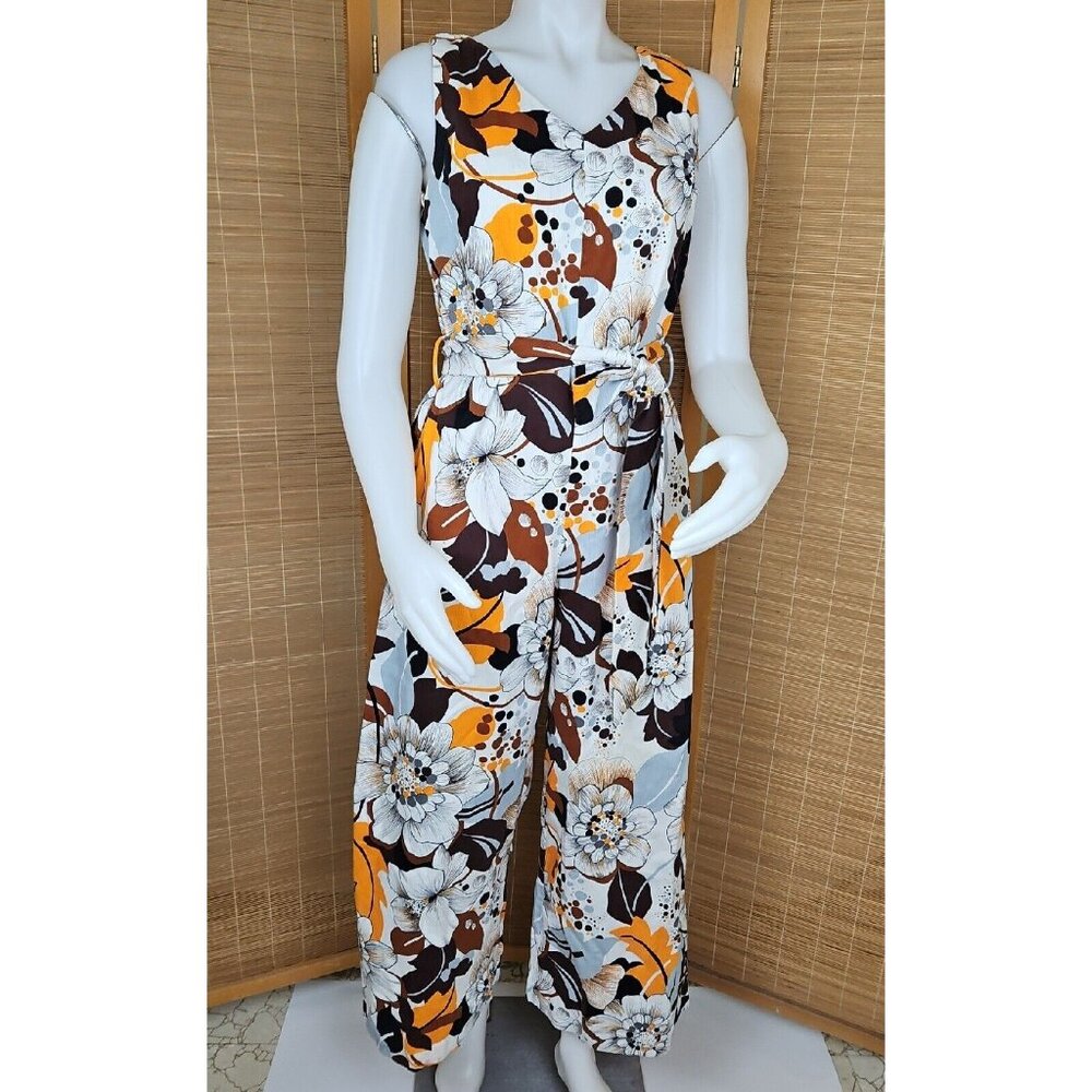 Vintage Polynesian Romper Floral Jumpsuit Belted Wide Leg Pants S-M Gaymode